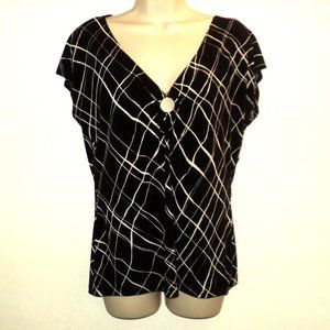 Liz & Co. Sleeveless Top Women's Sz L Black & Lt. Gray Geometric V Neck Polyest